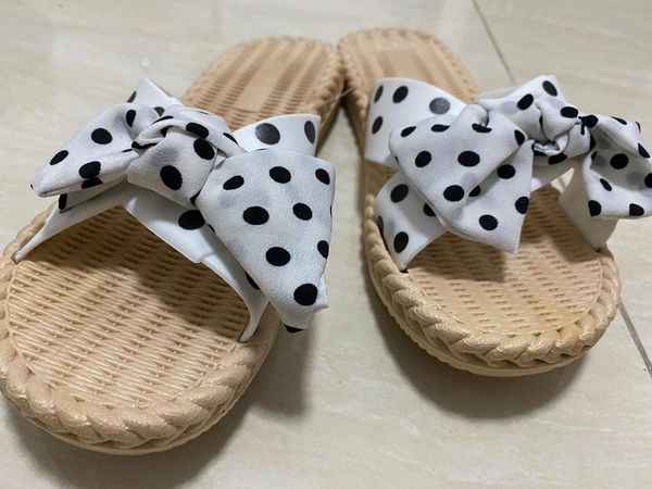 

new fashion woman cute flip flop, white, black dot, butterfly