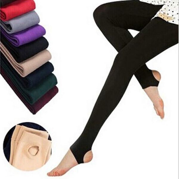 

2019 autumn winter women thick warm leggings candy color brushed charcoal stretch fleece pants trample feet leggings, Black