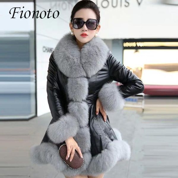 

fionoto winter women's jacket fake fur coat fur collar loose long parkas outerwear new fashion casual streetwear sale1, Black