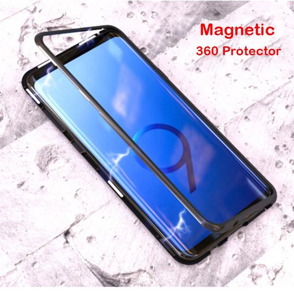 

магнитный бампер чехол для samsung galaxy s8 s9 plus примечание 8 s7 s7 края закаленное стекло задняя крышка роскошный металлический корпус