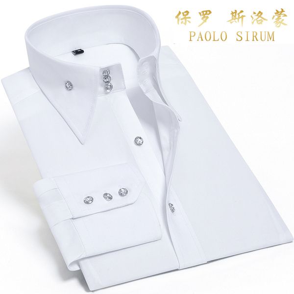 

causal shirt for men silk cotton long sleeve non iron button down slim fit shirts luxury wedding business party blouse 1021, White;black