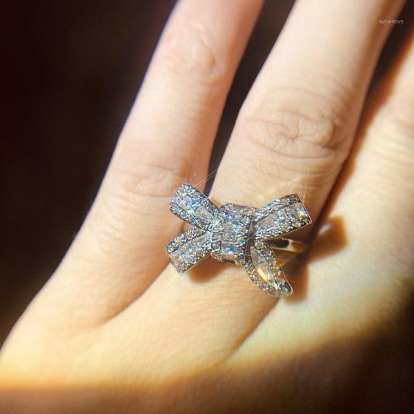 

fashion silver color sparkling big bow knot stackable ring for women micro cz jewelry gift anillos mujer bijoux femme1, Slivery;golden