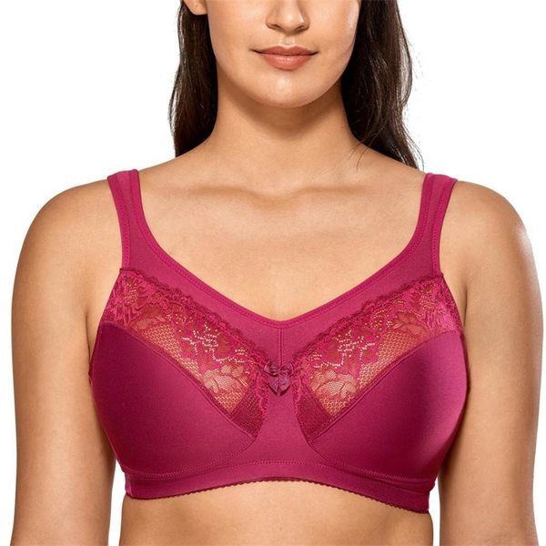 

women's full support unlined plus size wireminimizer bra y200415, Red;black