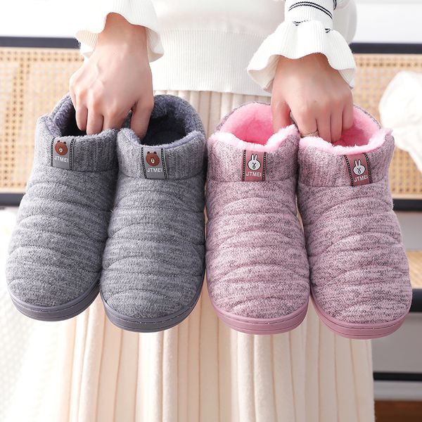 

womens and men house shoes warm slippers cotton home shoes comfortable plush lining slip-on cozy house shoes indoor x1020, Black