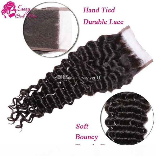 

mongolian deep curly hair lace closure part three part middle part mongolian remy human hair lace closure 4*4 natural color, Black;brown