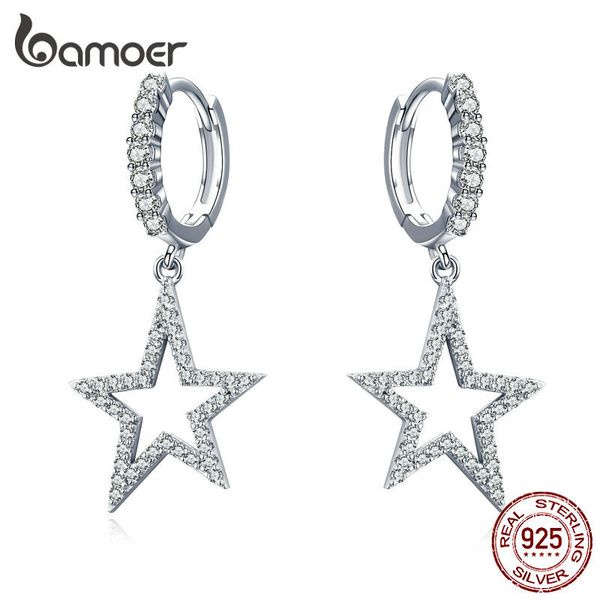 

BAMOER Star Dangle Earrings for Women Sparkling Clear CZ Drop Earring Sterling Silver 925 Engagement Wedding Jewelry SCE593