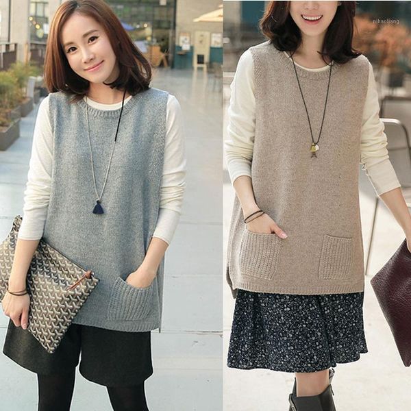 

women's sweaters attyyws spring autumn cashmere knitting wool pocket pullover women vest back with button female loose vests 1, White;black