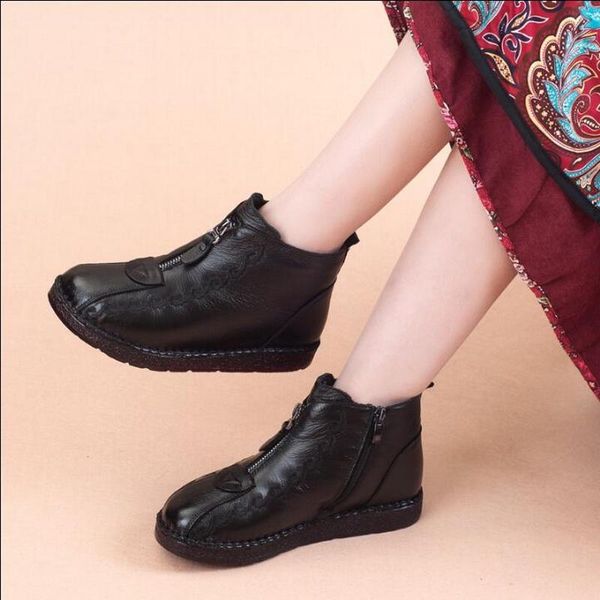 

platform shoes women winter boots handmade woman casual shoes full genuine leather ankle boots for women, Black