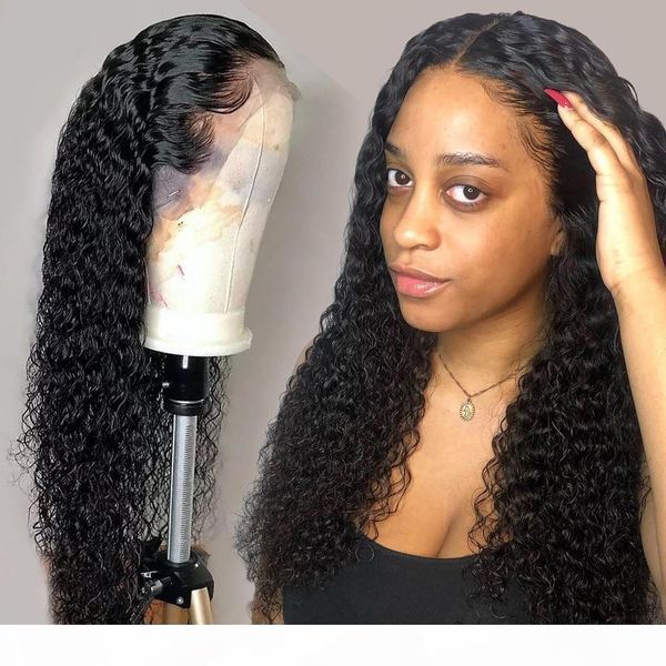 

pre plucked deep curly 360 lace wig with baby hair natural hairline indian virgin 360 lace frontal wig water wave human hair 130%density, Black;brown
