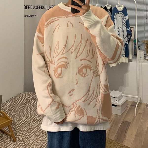 

2021 new privathinker men's casual cartoon graphic printed pullovers korean streetwear sweaters male clothing w7fx, White;black