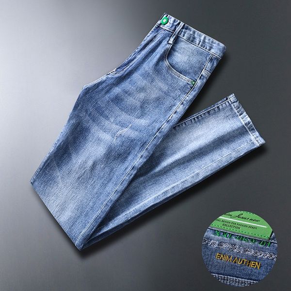 

мужской сплошной цвет джинсовой молодой осень среднего возраста и зимой светло-голубой мыть камень мельница кошка борода середины талии отве, Blue