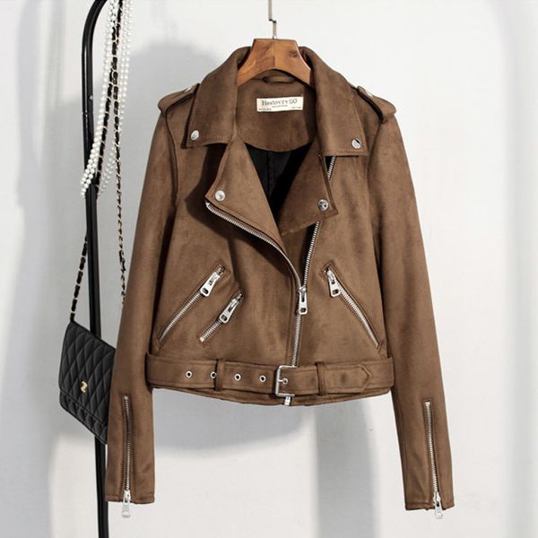 

2021 new faux soft leather coat women turn-down collar slim short jacket overcoat f2xe, Black