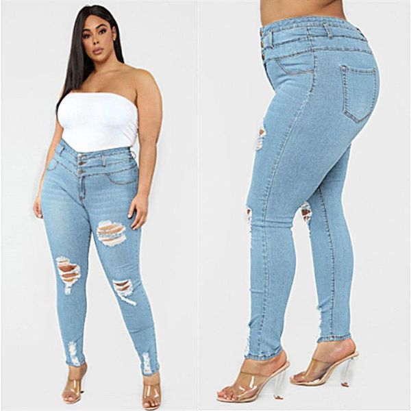 

plus size jeans for women high waist ripped skinny jeans fashion casual denim pencil pants l-5xl female clothing drop shipping, Blue