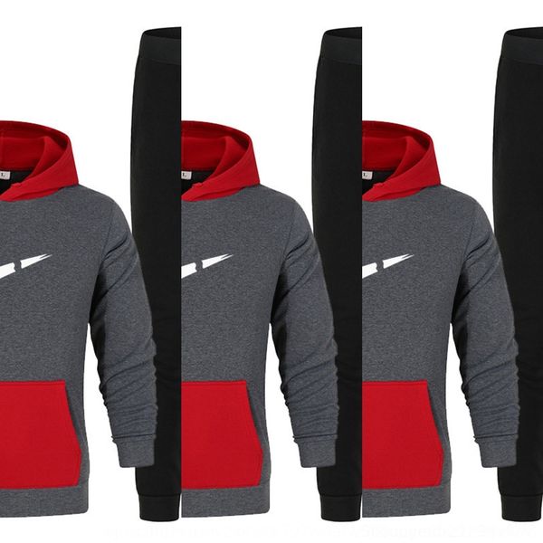

kyvq2 men's suit sports suit stitching contrast color stitching men's casual sports casual 2-piece contrast hoodie sweater color h, Black