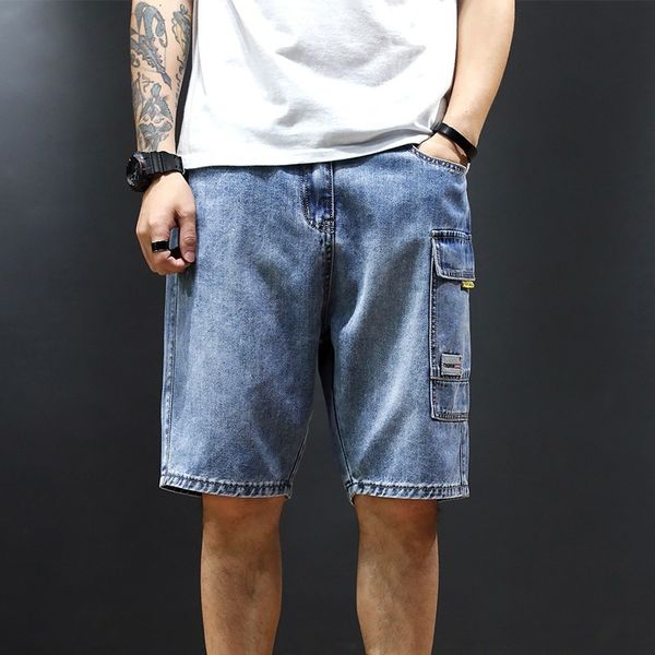 

summer new denim shorts men's pants capris baggy multi poet jeans, Blue