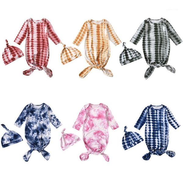 

kids casual fashion cotton sleepwear receiving blankets tie-dye printing long sleeve bandage sleeping bags+hats girl boy newborn1