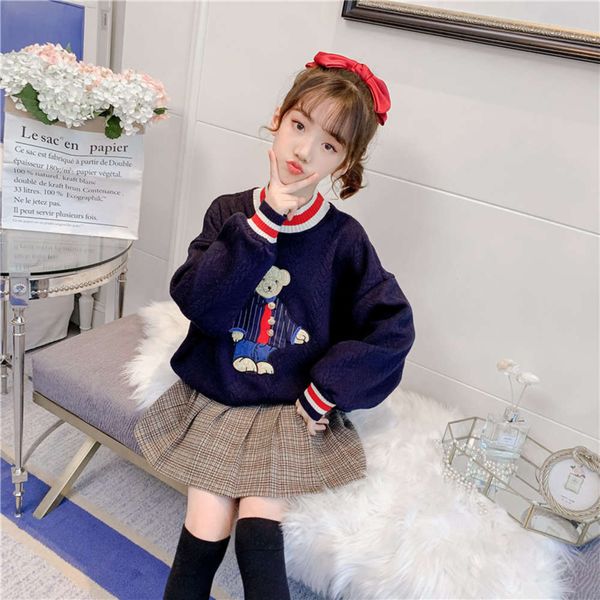 

sle sweater autumn foreign girls' korean new middle school winter clothing children's plush thickened little girl's bottom k2, Blue