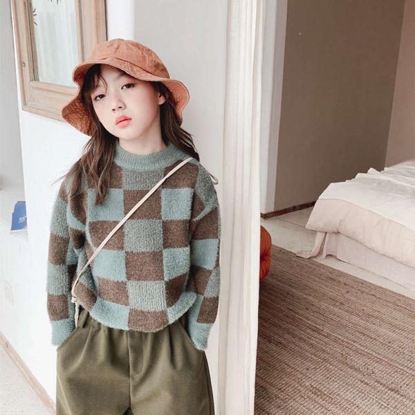 

round children's girls' sweater square spring neck bottoming 3o6n, Blue