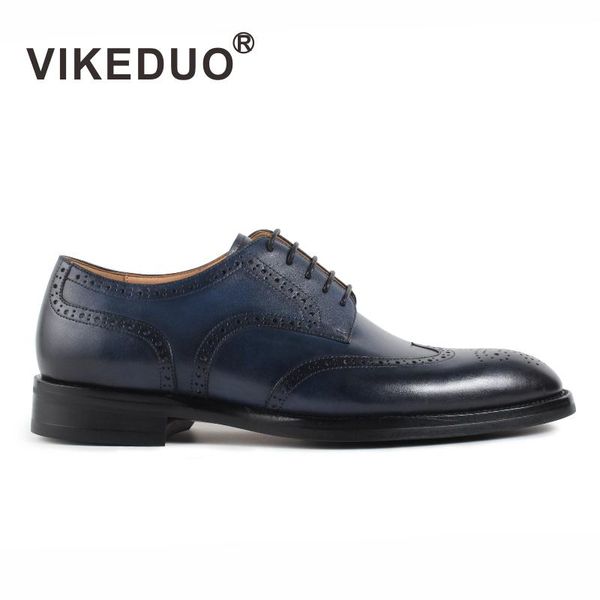 

2020 vikeduo mens derby shoes handmade pattern design fashion luxury leather classic full brogue business wedding dress man, Black