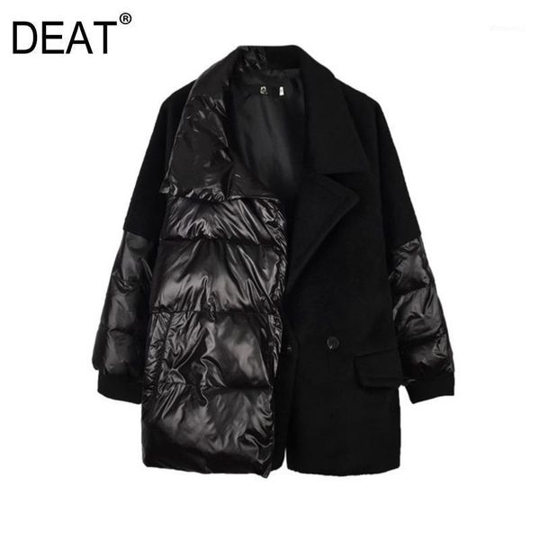 

deat] 2020 winter dresses new fashion tide splicing long sleeve thickening keep warm women loose cotton clothes coat 13u5411, Black