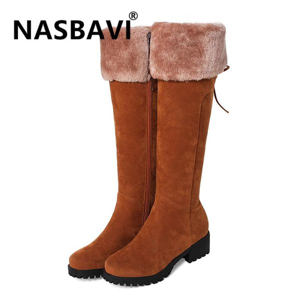 

boots women knee high motorcycle boots bow-tied slip on martin all match british style fashion warm plush plus size 44, Black