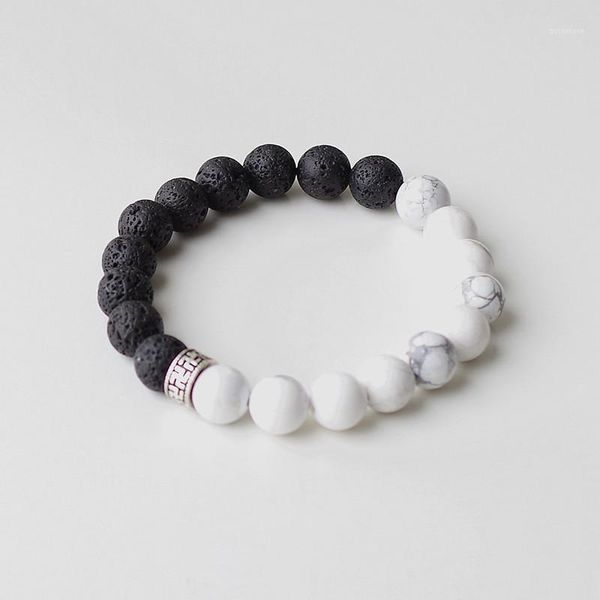 

10mm white black lava healing balance beads bracelet reiki buddha prayer natural stone bracelet for men jewelry1