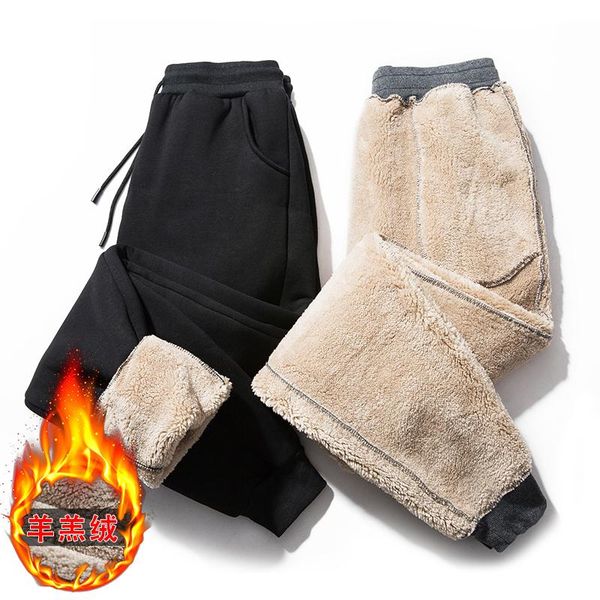 

men's pants winter outside warm joggers thicken men sweatpants heavyweight streetwear fleece trousers pant, Black