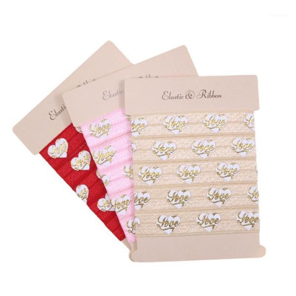 

hair accessories 5/8" gold foil love and ink heart fold over elastic foe for valentine welcome custom printed1, Slivery;white