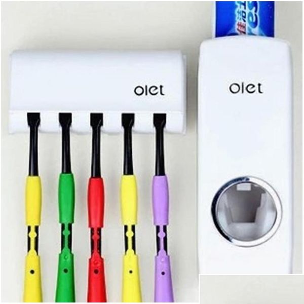 

1 set tooth brush holder matic toothpaste dispenser +5 toothbrush holder toothbrush wall mount stan jllpuf mx_home