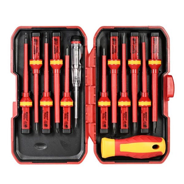 

13pcs 1000v changeable insulated screwdrivers set with magnetic slotted pozidriv torx bits electrician repair tools kit