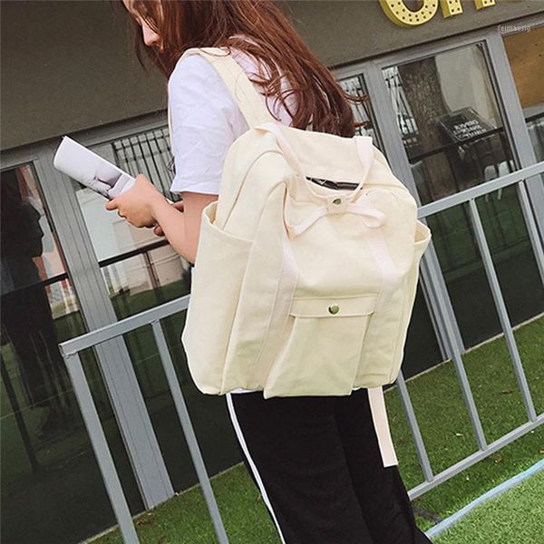 

droopshipping 2020 eusable female canvas backpack foldable backpack groceries travel student white black a1-301