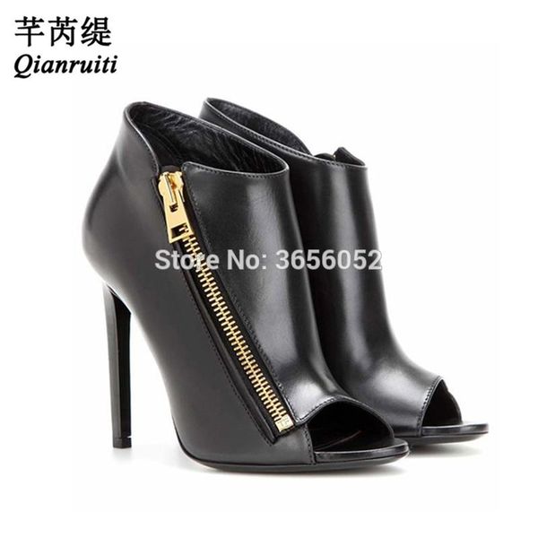 

qianruiti zapatos mujer tacon 2020 spring sexy high caels gold zipper black boots boots stiletto насосы дама обувь для вечеринки