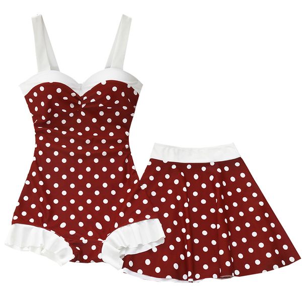 

2020 new women retro red dot one piece swimsuit skirt bathing suit swimming beach wear summer ladies swim suits swimwear y200824, White;black