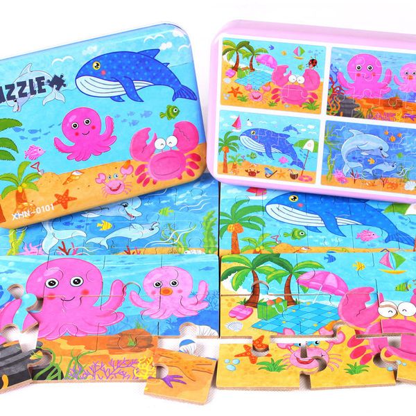 

4 in 1 wooden puzzle child cartoon wood jigsaw puzzles toy kids educational learning toys for christmas gift
