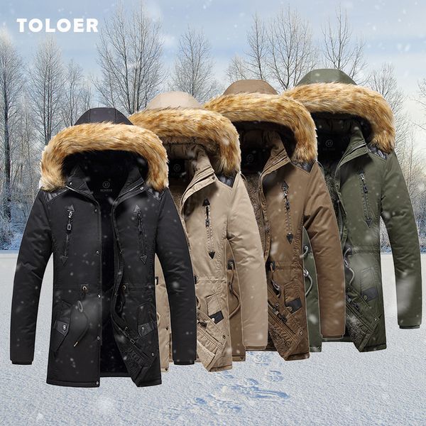 

winter parka coat men new hooded casual thick warm mens overcoat windproof fur collar fleece hat detachable male outerwear 201114, Black