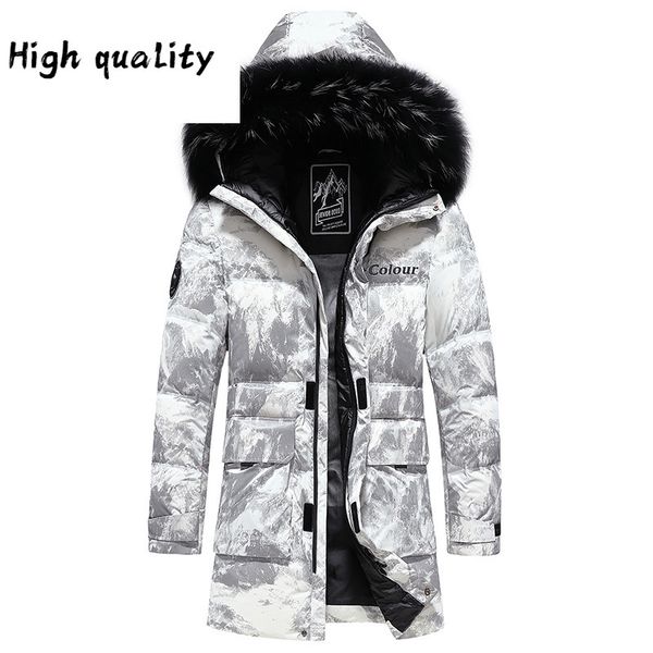 

2020 winter new mid long men's white goose down jacket, Black