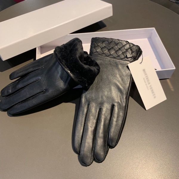 

designer winter gloves lady leather gloves touch screen outdoor cycling driving thickened sheepskin warm winter gloves with box 2101402b, Blue;gray
