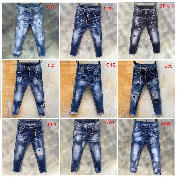 

2020 mens jeans denim ripped jeans for men skinny broken italy style hole bike motorcycle rock revival pants12style, Blue