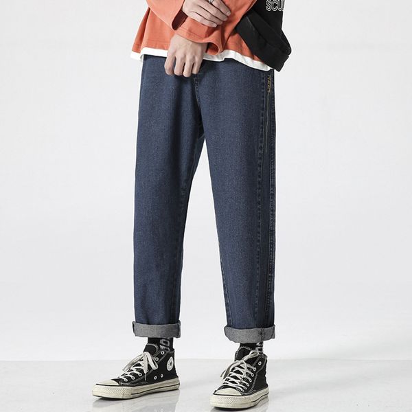 

straight jeans men's baggy long men's youth solid color fashion jeans wide leg pants brand harlan wide leg pants otuoh, Blue