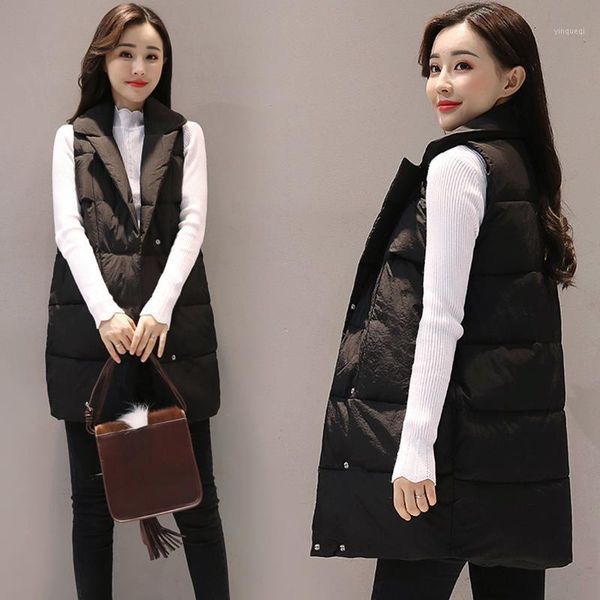 

2020 women autumn winter cotton padded solid streetwear vest ladies casual sleeveless long slim fit warm simple waistcoat a2111, Black;white