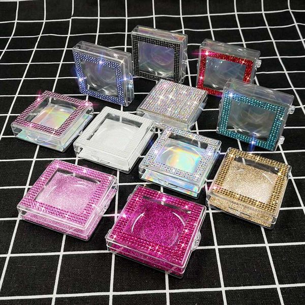 

fashion eyelash packaging box diamond glitter square false eyelashes packaging box storage cases plastic boxes makeup tool