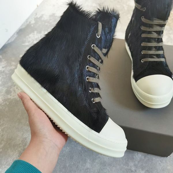 

horsehair custom leather boots ankle lace up trainer tpu sole rock street hip hope botas high shoes, Black