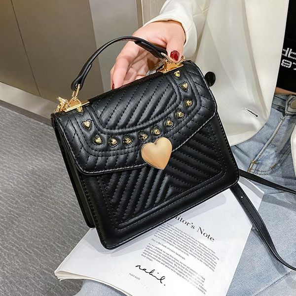 

unique bag design fashionable embroidered line rhombic handbag & elegant rivet square bag messenger width 20cm