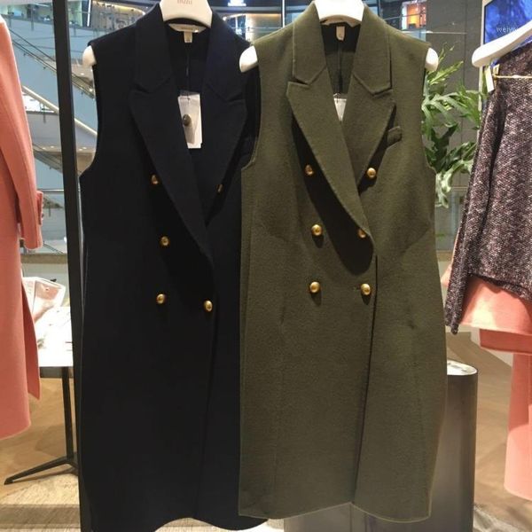 

plus size 4xl winter fashion double breasted woolen vest women notched lapel long sleeveless jacket1, Black;white