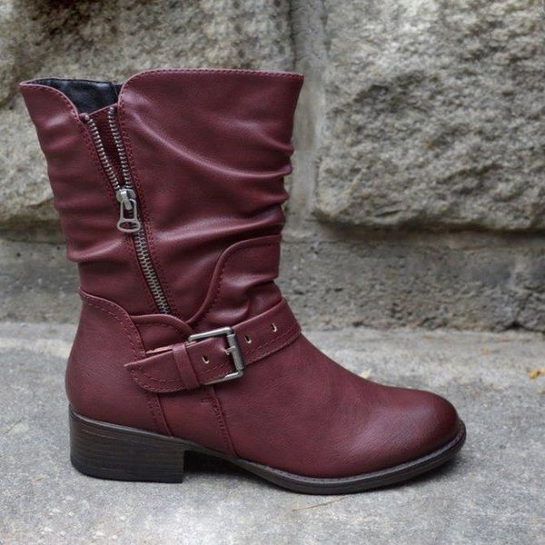 

fashion new 2020 winter boots women platform warm boots leather ankle zipper leather thicken women botas mujer, Black