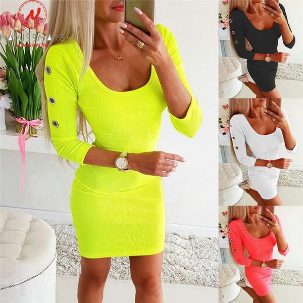 

casual dresses fashion women streetwear spring autumn bodycon dress corns design o-neck long sleeve solid color slim hips mini pencil, Black;gray