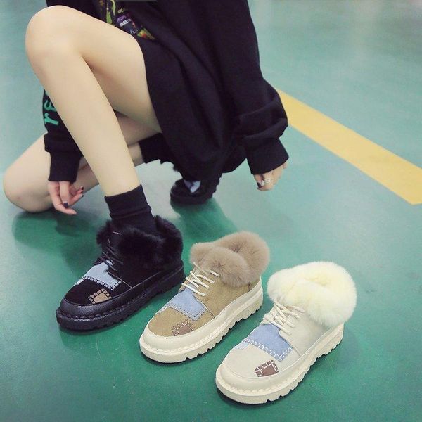 

high-winter women boots 2020 autumn plus velvet women shoes to keep warm single snow boots patchwork flat with shoes size 43, Black