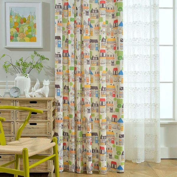 

curtain & drapes modern simple cotton printing colorful cute curtains for children's bedroom magic town cartoon blackout living room1