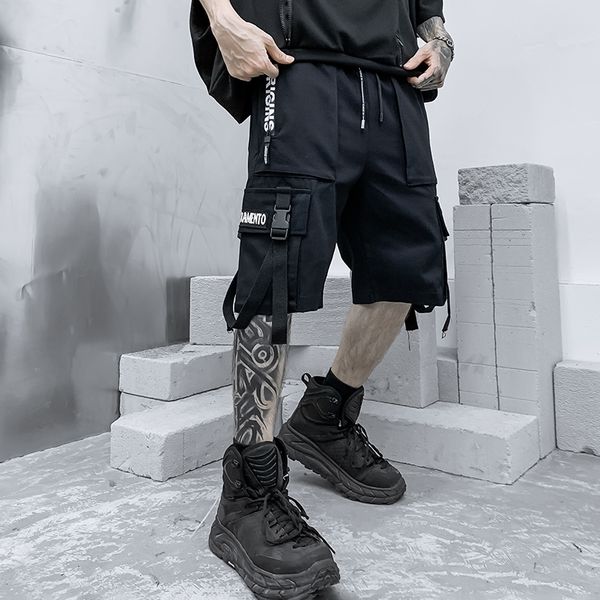 

hip hop cargo 2020 summer letter print ribbons cotton pants men streetwear shorts knee length short joggers