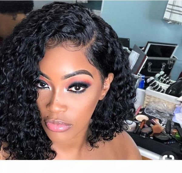 

short curly grade lace front human hair for black women wigs with baby hair brazilian remy wigs 150 density natural color, Black;brown